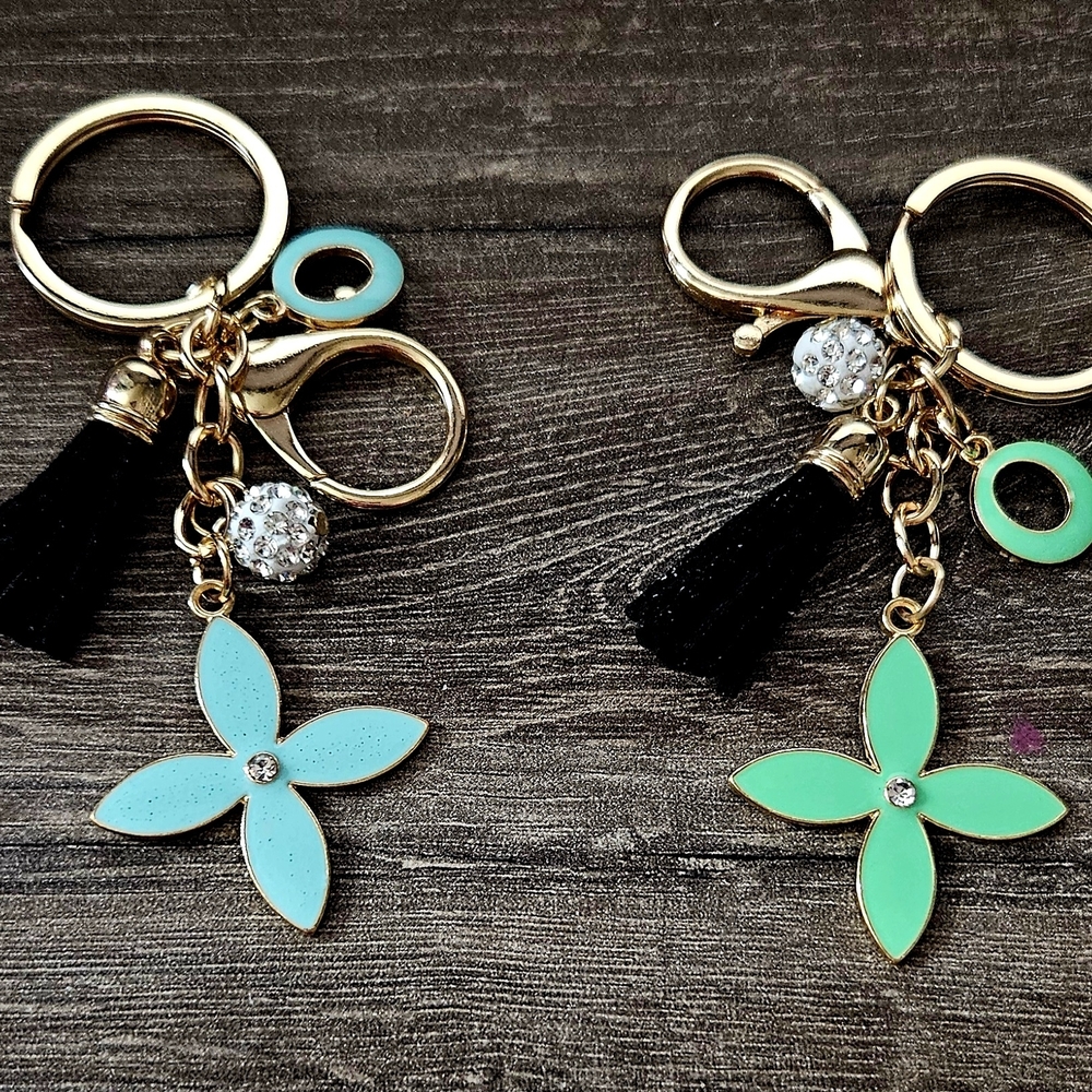 Gold and Turquoise Flower Keychain Set